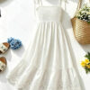 Womens Solid-color Embroidered Ruched Strap Maxi Dress