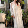 Embroidered Waist-Cinching Lace-Up Dress For Women