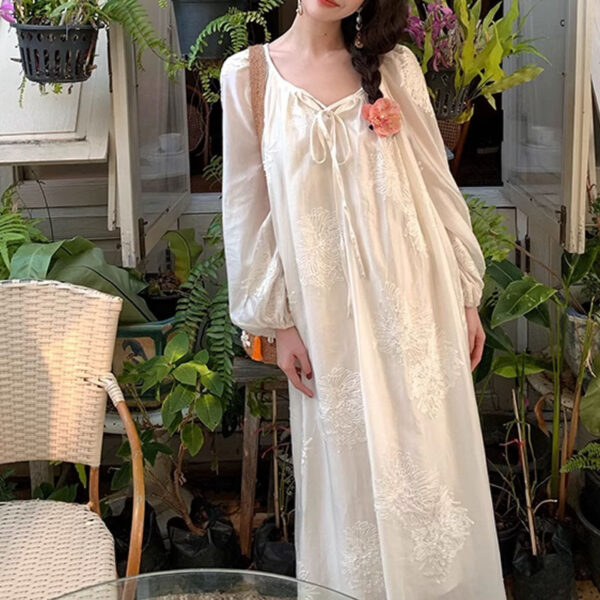 Embroidered Waist-Cinching Lace-Up Dress For Women