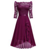 One-shoulder Midi-sleeved Lace-mesh Chiffon Dress