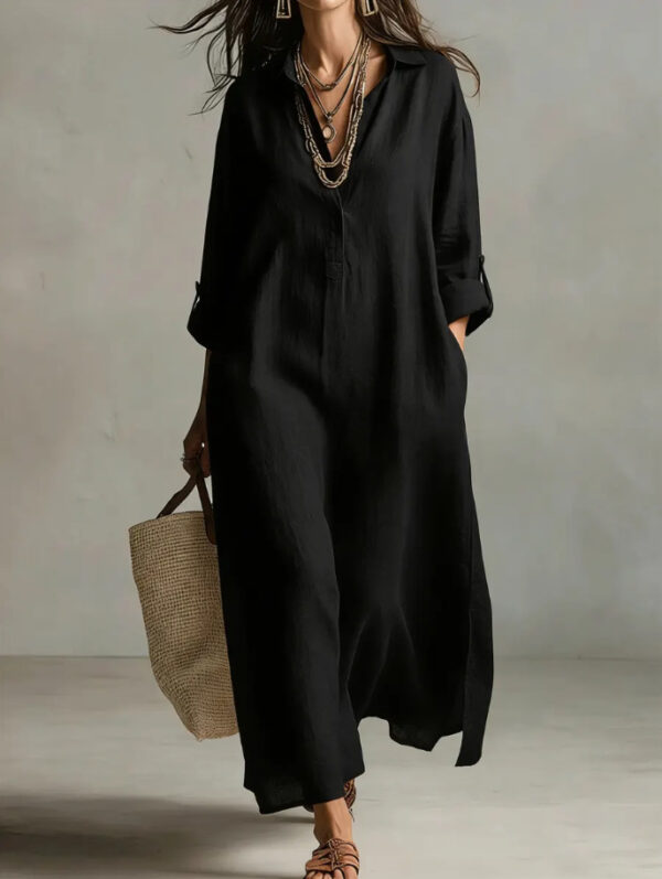 New Spring Summer Solid Color Casual Long-sleeve Shirt Dress With A Collar, French-style From Europe And America