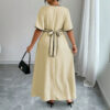 Contrast-color Waist-cinching Elegant Slit Dress