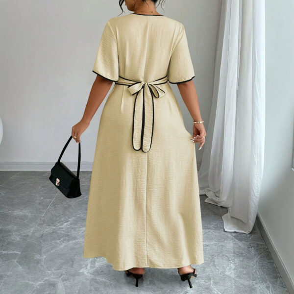 Contrast-color Waist-cinching Elegant Slit Dress