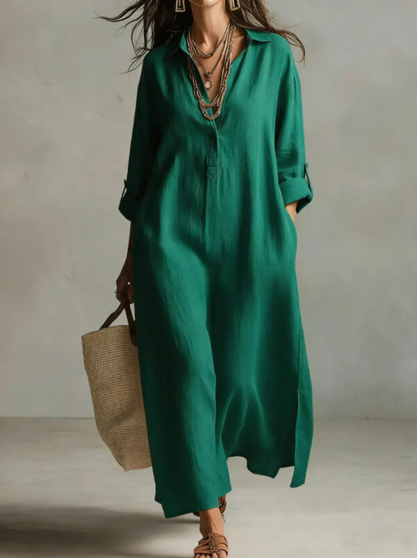 New Spring Summer Solid Color Casual Long-sleeve Shirt Dress With A Collar, French-style From Europe And America