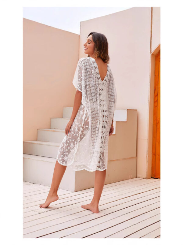 Sexy Hollowed-Out Lace-Panel Beach Cover-Up With Water-Soluble Lace For Sun Protection