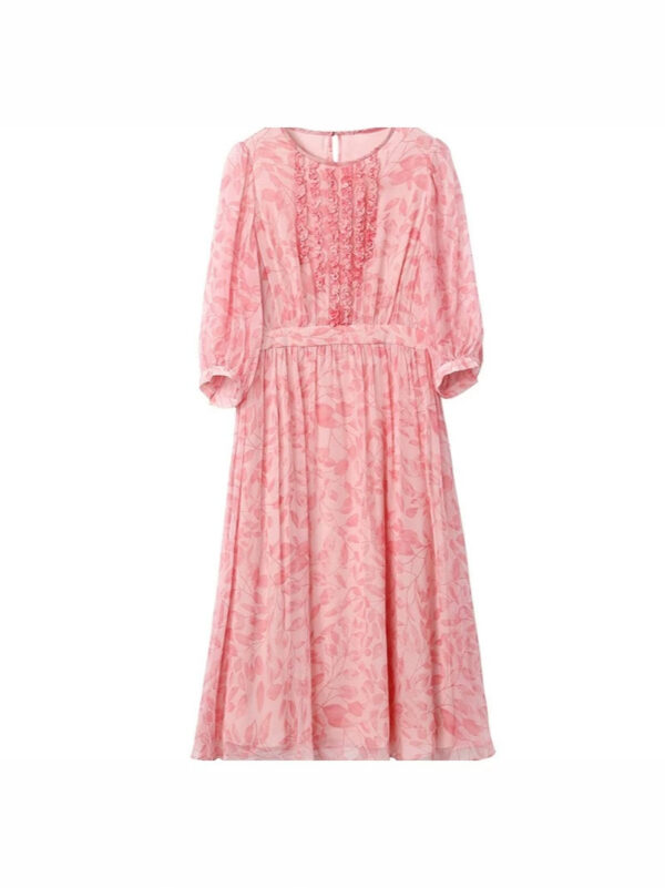 Fitted-waist Silk Dress For Women Silk Floral Print Vacation Style Fairy Tea Length Skirt