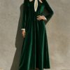 Womens Autumn Winter Arrival French-Style Retro Velvet Long-Sleeve Dress