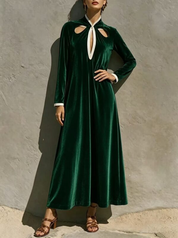 Womens Autumn Winter Arrival French-Style Retro Velvet Long-Sleeve Dress