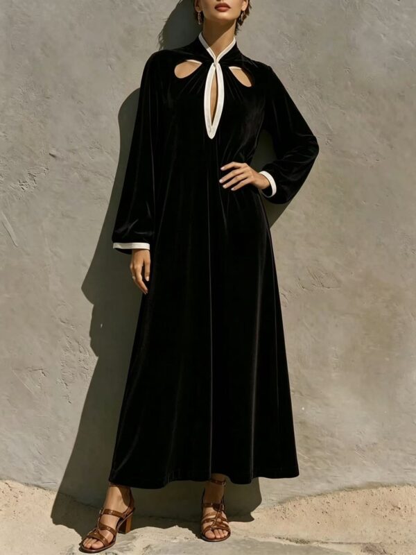 Womens Autumn Winter Arrival French-Style Retro Velvet Long-Sleeve Dress