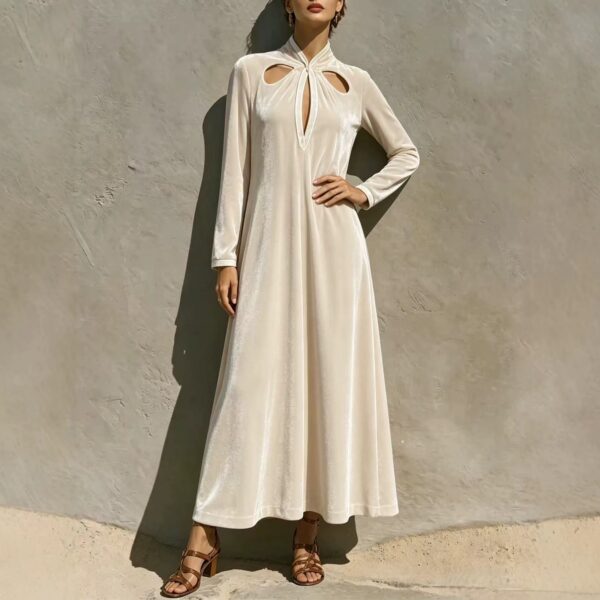 Womens Autumn Winter Arrival French-Style Retro Velvet Long-Sleeve Dress