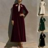 Womens Autumn Winter Arrival French-Style Retro Velvet Long-Sleeve Dress