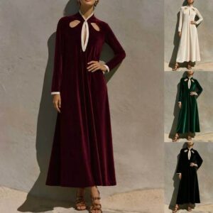 Womens Autumn Winter Arrival French-Style Retro Velvet Long-Sleeve Dress