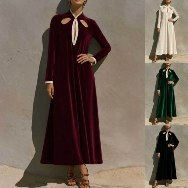 Womens Autumn Winter Arrival French-Style Retro Velvet Long-Sleeve Dress