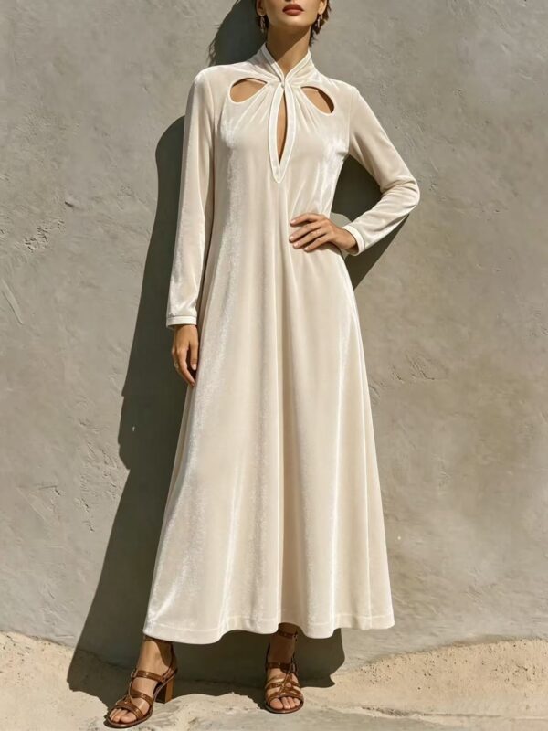 Womens Autumn Winter Arrival French-Style Retro Velvet Long-Sleeve Dress