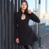 Womens Short A-Line Dress With Long Sleeves And A Mandarin Collar