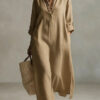 New Spring Summer Solid Color Casual Long-sleeve Shirt Dress With A Collar, French-style From Europe And America