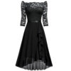 One-shoulder Midi-sleeved Lace-mesh Chiffon Dress