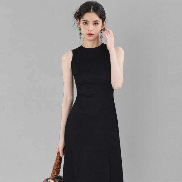 Black Slim-fit Knitted Vest Dress
