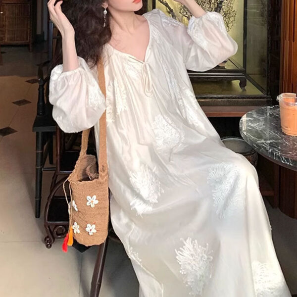 Embroidered Waist-Cinching Lace-Up Dress For Women