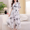 Womens Lace-Up Printed A-Line Silk Dress