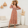 Long-sleeved Chiffon Dress With A Small Floral Print