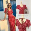 French-style Vintage Red Floral-print Dress