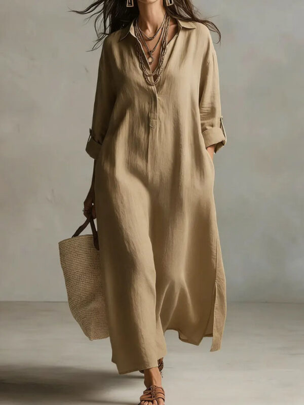 New Spring Summer Solid Color Casual Long-sleeve Shirt Dress With A Collar, French-style From Europe And America