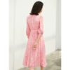 Fitted-waist Silk Dress For Women Silk Floral Print Vacation Style Fairy Tea Length Skirt