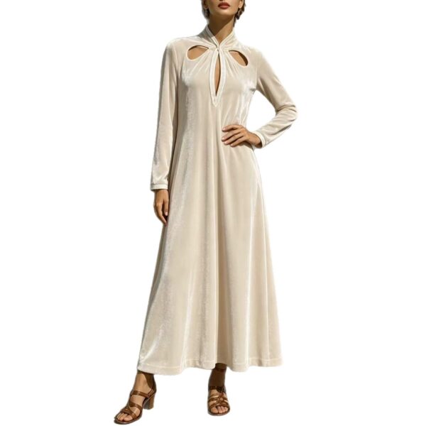 Womens Autumn Winter Arrival French-Style Retro Velvet Long-Sleeve Dress