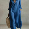 New Spring Summer Solid Color Casual Long-sleeve Shirt Dress With A Collar, French-style From Europe And America