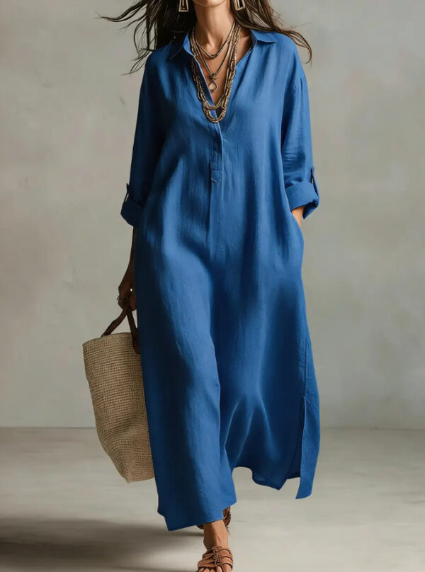 New Spring Summer Solid Color Casual Long-sleeve Shirt Dress With A Collar, French-style From Europe And America
