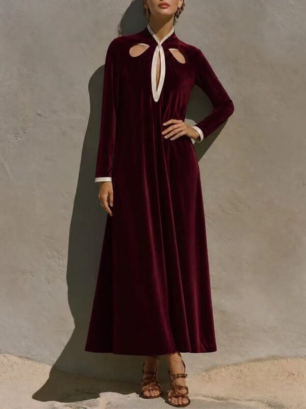 Womens Autumn Winter Arrival French-Style Retro Velvet Long-Sleeve Dress
