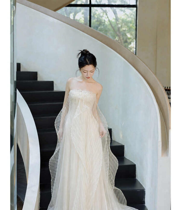 Strapless Sleeveless Long Dress Womens High-waisted Evening Gown Light Beige Evening Skirt