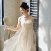 Strapless Sleeveless Long Dress Womens High-waisted Evening Gown Light Beige Evening Skirt