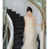 Strapless Sleeveless Long Dress Womens High-waisted Evening Gown Light Beige Evening Skirt