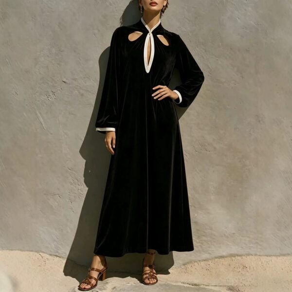 Womens Autumn Winter Arrival French-Style Retro Velvet Long-Sleeve Dress