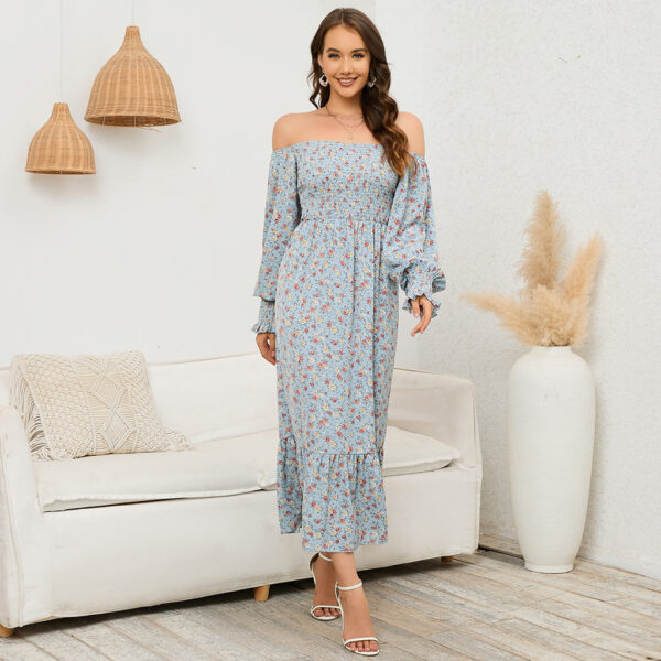 Long-sleeved Chiffon Dress With A Small Floral Print