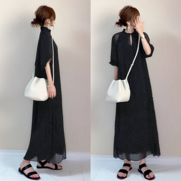 Womens Polka-dot Round-neck Short-sleeve Dress