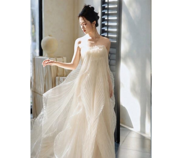 Strapless Sleeveless Long Dress Womens High-waisted Evening Gown Light Beige Evening Skirt