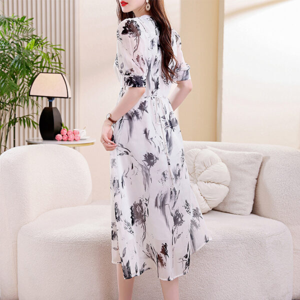Womens Lace-Up Printed A-Line Silk Dress