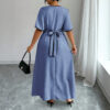 Contrast-color Waist-cinching Elegant Slit Dress