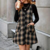 New Trendy Fashion Commuter Casual Slim V-Neck Pocket Solid Color Corduroy Suspender Dress Women's Clothing