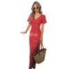 French-style Vintage Red Floral-print Dress