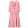 Fitted-waist Silk Dress For Women Silk Floral Print Vacation Style Fairy Tea Length Skirt