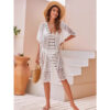 Sexy Hollowed-Out Lace-Panel Beach Cover-Up With Water-Soluble Lace For Sun Protection