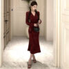 V-neck Long-sleeve Figure-flattering Fishtail Dress For Women