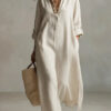 New Spring Summer Solid Color Casual Long-sleeve Shirt Dress With A Collar, French-style From Europe And America