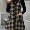 New Trendy Fashion Commuter Casual Slim V-Neck Pocket Solid Color Corduroy Suspender Dress Women's Clothing