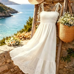 Womens Solid-color Embroidered Ruched Strap Maxi Dress