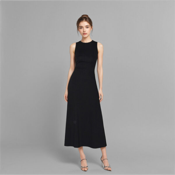 Black Slim-fit Knitted Vest Dress